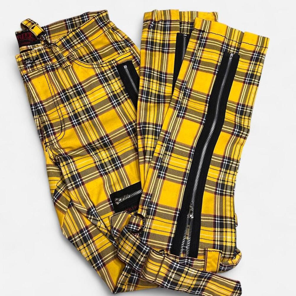 TRIPP NYC Yellow Plaid Bondage Pants – Size 28 – Zipper & Strap NWT